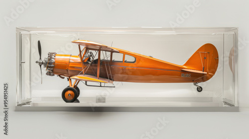 Vintage Orange Airplane Model in Acrylic Case