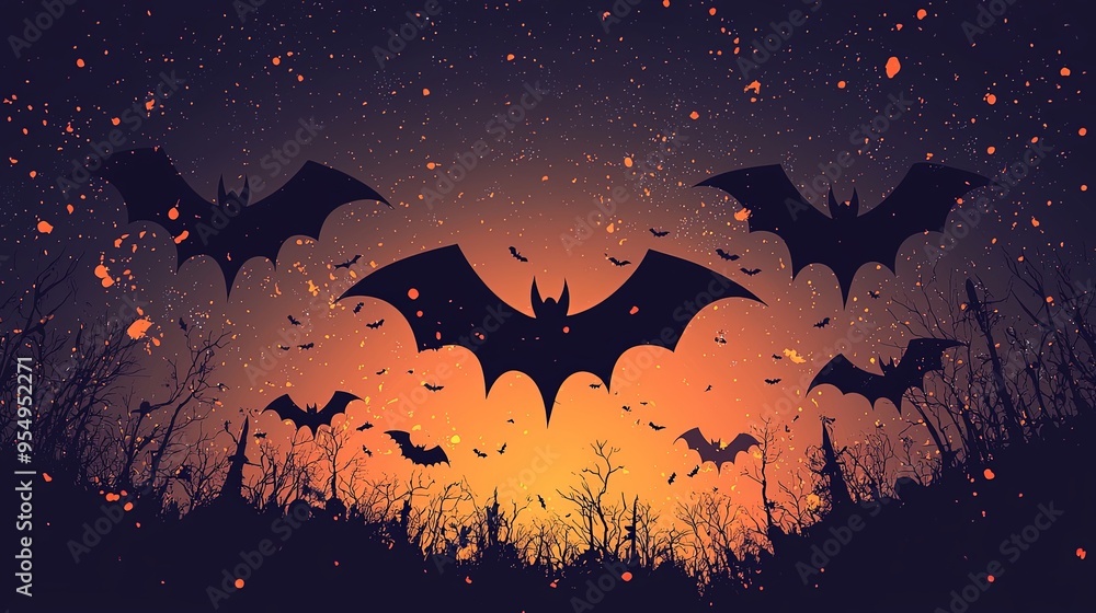 This artwork depicts an eerie night sky filled with bats flying against a twilight glow, creating a captivating and mysterious atmosphere heightened by the use of deep, dark hues. This artwork depicts an eerie night sky filled with bats flying against a twilight glow, creating a captivating and mysterious atmosphere heightened by the use of deep, dark hues.