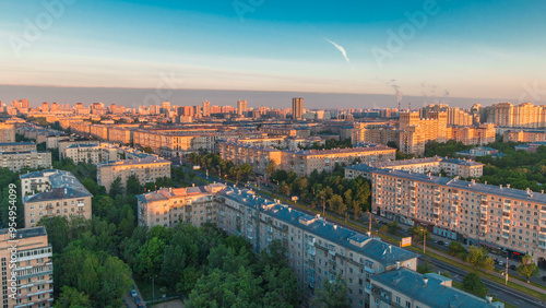 Photography Moscow city bathed in yellow sun at dawn timelapse