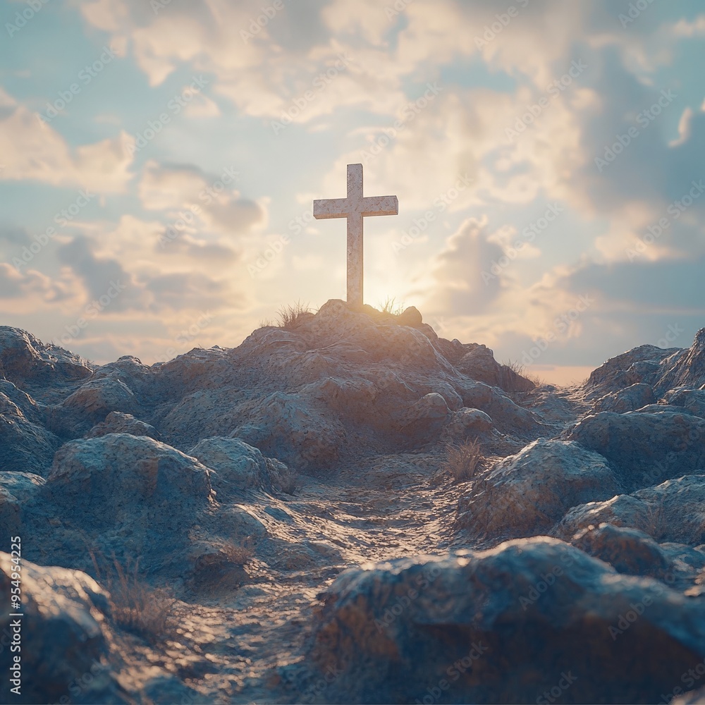 Serene Sunrise Over Mountain Cross Serene Sunrise Over Mountain Cross