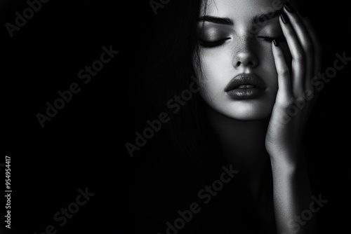 facial expression - a sad young woman against a black background