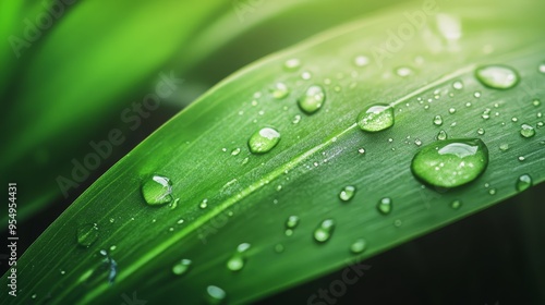 Dew Drops on Green Leaf Macro Photography