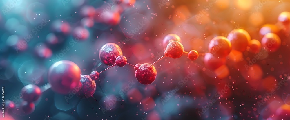 Abstract 3D rendering of red spheres connected by thin lines on a blurred background. Abstract 3D rendering of red spheres connected by thin lines on a blurred background.