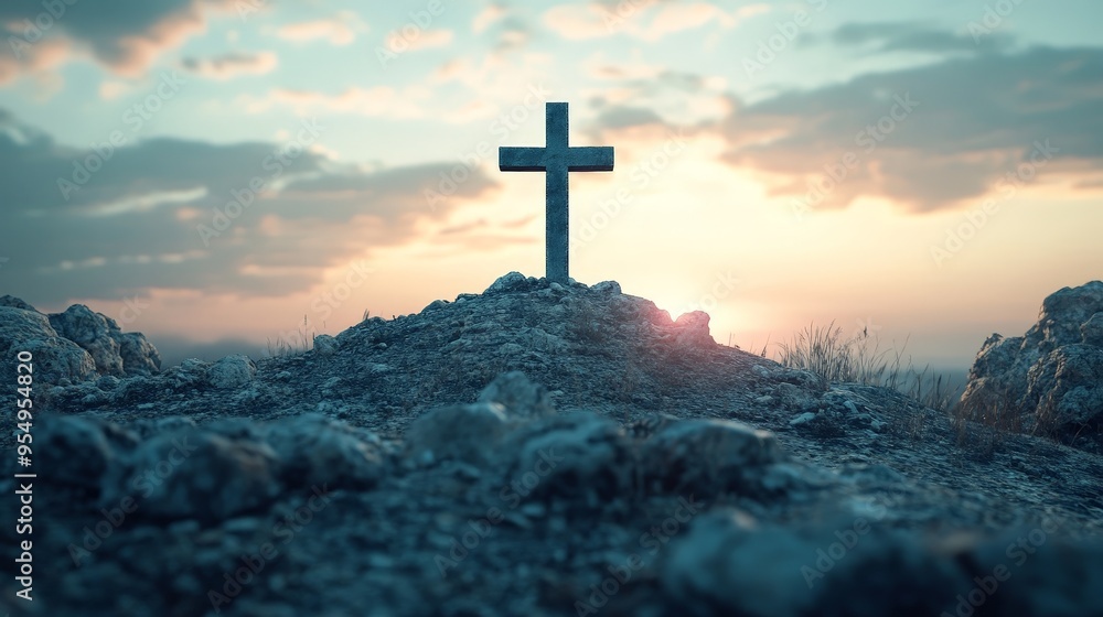 Serene Sunrise Over Mountain Cross Serene Sunrise Over Mountain Cross