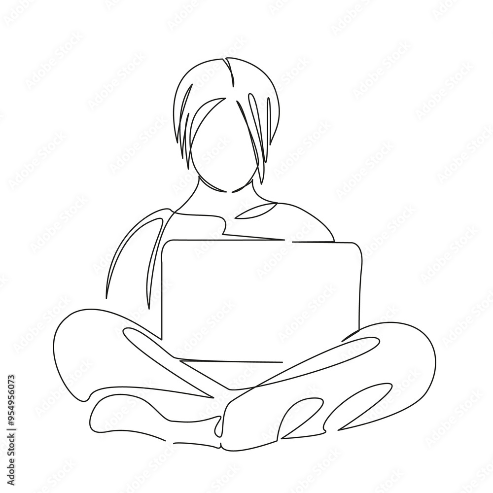 One continuous single drawing line art flat doodle girl sitting on sofa with laptop, typing, working, playing, blogging, education, hobby. Isolated image hand draw contour on a white background
One continuous single drawing line art flat doodle girl sitting on sofa with laptop, typing, working, playing, blogging, education, hobby. Isolated image hand draw contour on a white background