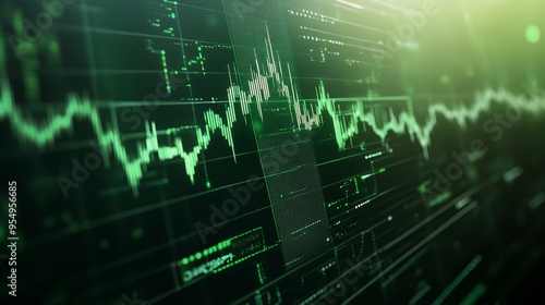 Green Financial Stock Market Data Chart on Monitor Screen