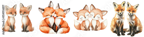 Wallpaper Mural The little foxes are drawn in watercolors against an isolated background in this clipart illustration. Torontodigital.ca