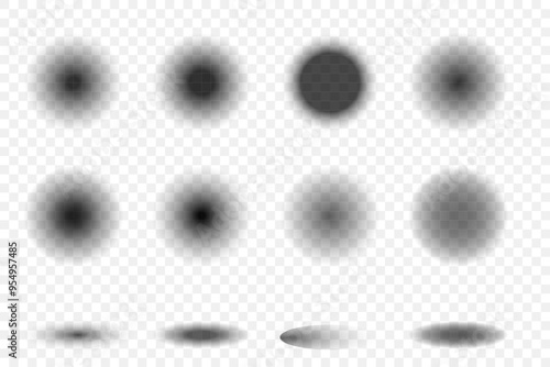 Round drop shadow set. Gradient round transparent elements.
