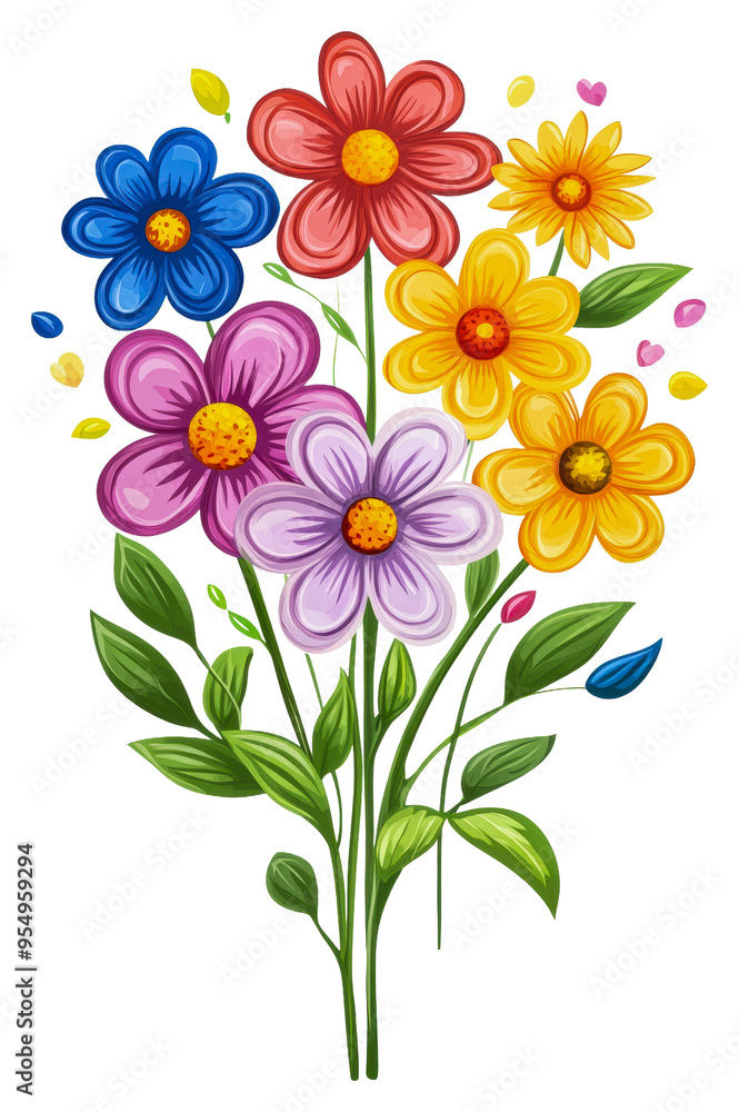 Vibrant bouquet of diverse flowers isolated on transparent background Vibrant bouquet of diverse flowers isolated on transparent background