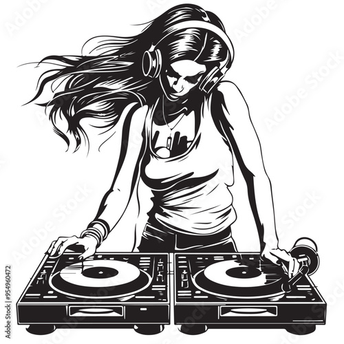 Woman Dj Stock Vectors.  Woman dj with headphones stock image vector