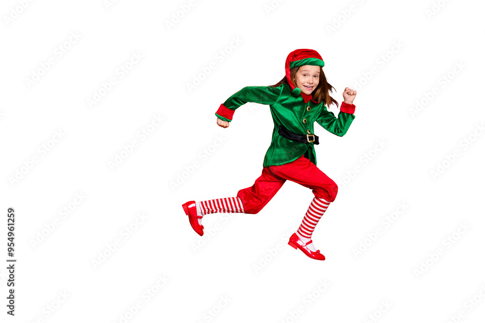 Full length body size view of nice attractive cheerful cheery funny funky carefree small little pre-teen elf having fun running marathon isolated over bright vivid shine red background Full length body size view of nice attractive cheerful cheery funny funky carefree small little pre-teen elf having fun running marathon isolated over bright vivid shine red background