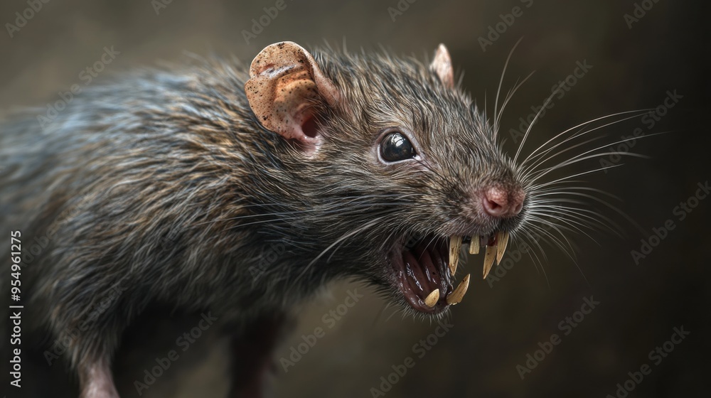 Highly Detailed and Scary Illustration of an Ugly Rat with Exaggerated Features, Including Patchy Fur, Crooked Teeth, and a Sinister Expression Highly Detailed and Scary Illustration of an Ugly Rat with Exaggerated Features, Including Patchy Fur, Crooked Teeth, and a Sinister Expression
