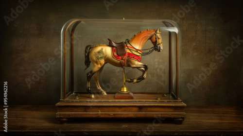 Antique Horse Figurine in Glass Case photo