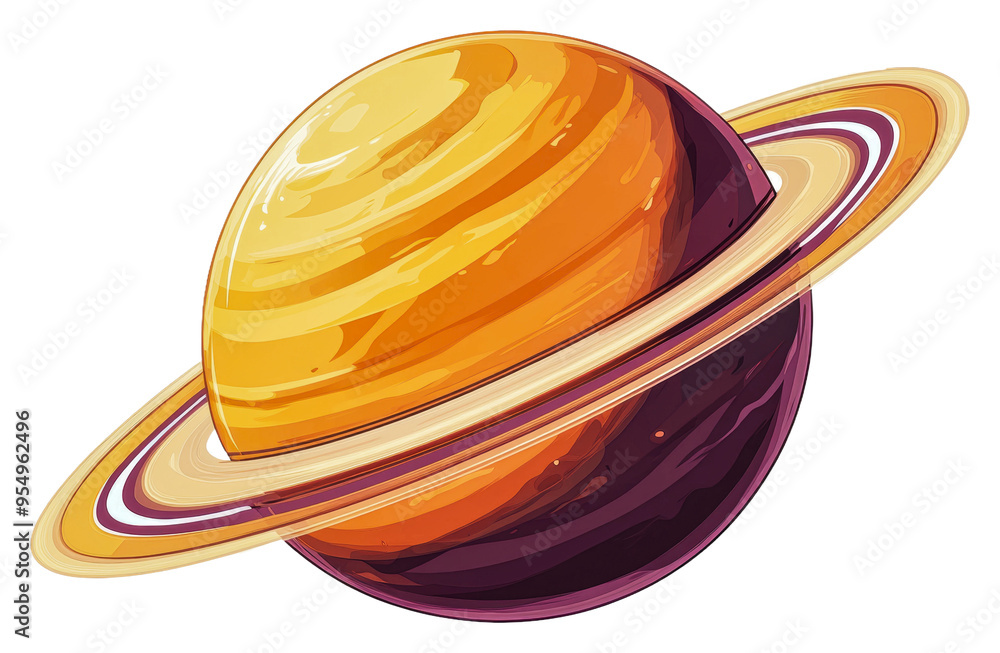 Colorful planet with rings in space isolated on transparent background Colorful planet with rings in space isolated on transparent background