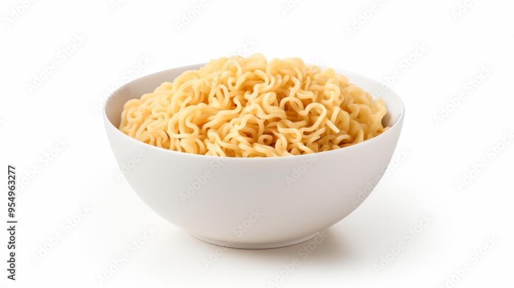 Isolated instant noodles in white bowl. Cooked instant noodles with vegetables in bowl isolated on white background. Neural network ai generated art Isolated instant noodles in white bowl. Cooked instant noodles with vegetables in bowl isolated on white background. Neural network ai generated art