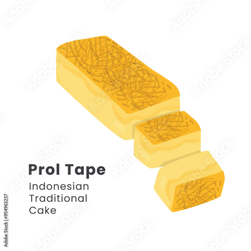 Hand drawn vector illustration of Prol Tape, a traditional Indonesian cake made from fermented cassava with wheat flour and eggs.