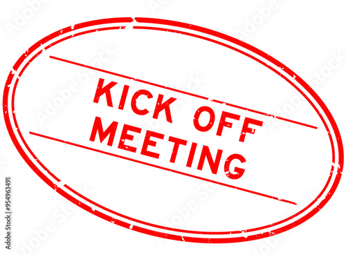 Grunge red kick off meeting word oval rubber seal stamp on white background