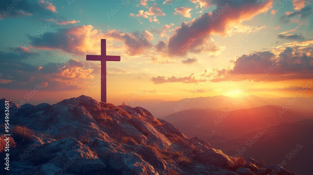 Serene Sunrise Over Mountain Cross Serene Sunrise Over Mountain Cross