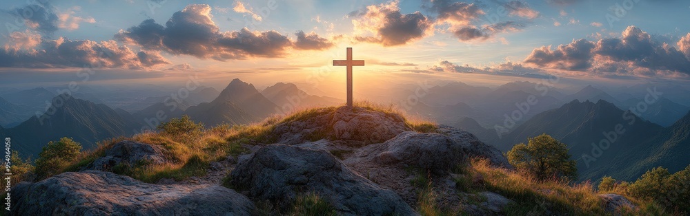 Serene Sunrise Over Mountain Cross Serene Sunrise Over Mountain Cross