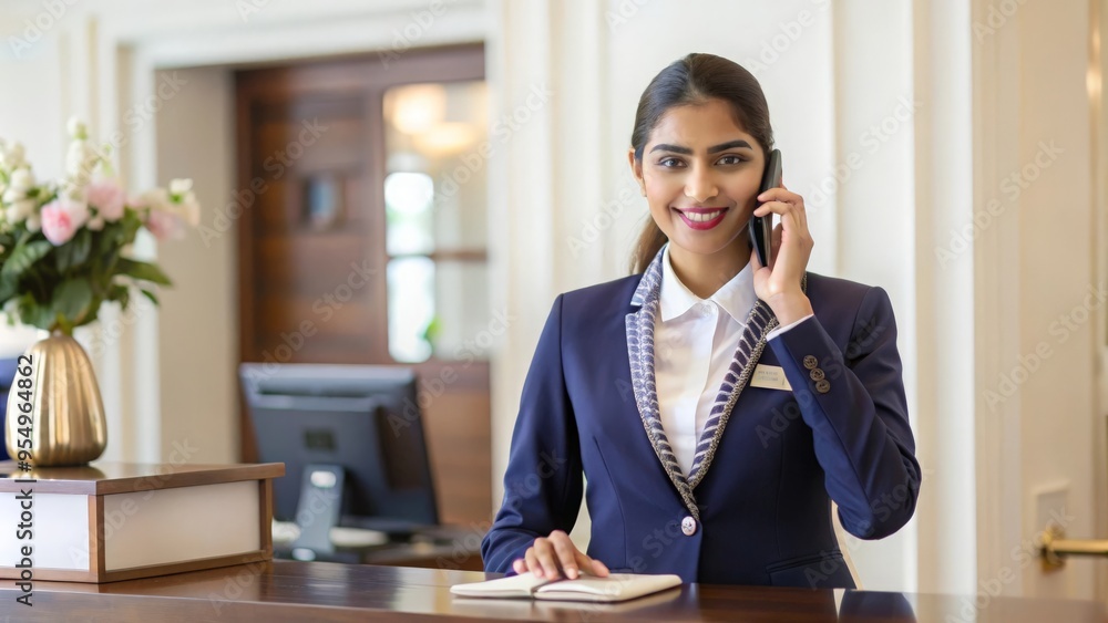 Elegant Indian Receptionist at Luxury Hotel
Elegant Indian Receptionist at Luxury Hotel