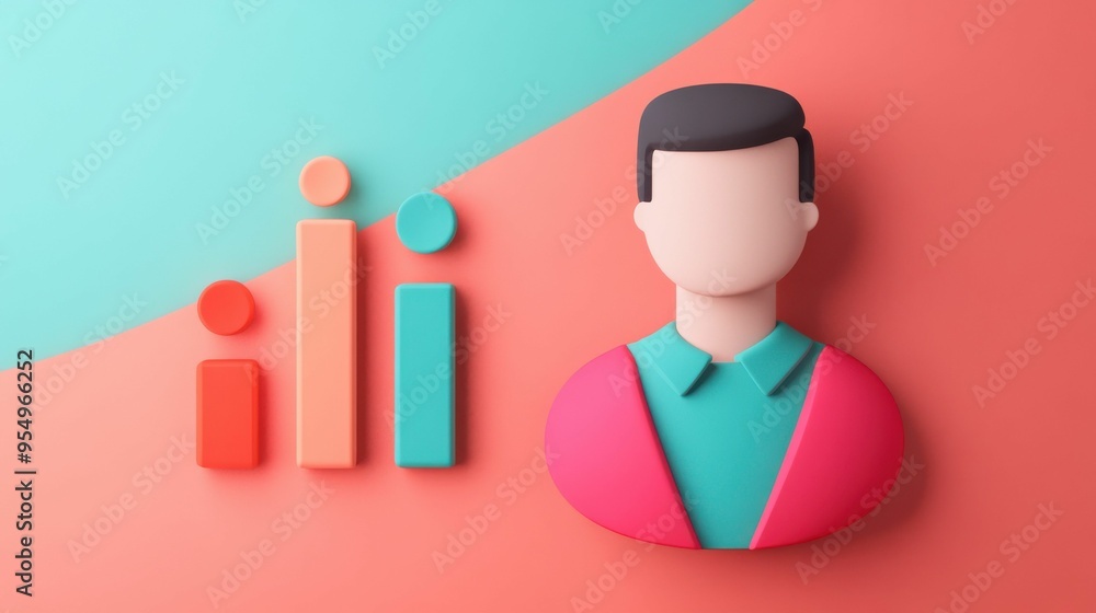 Fototapeta premium 3D Minimalist Business Icon with Colorful Bar Graph .