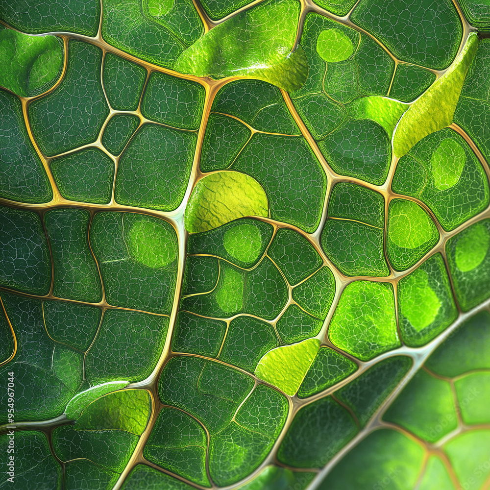 Visualization of plant cells in a leaf, with clearly defined cell walls ...