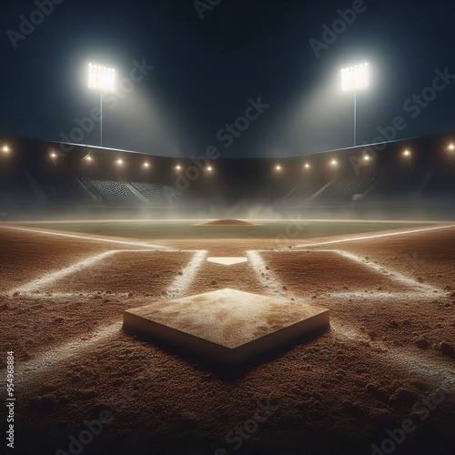 Baseball Stadium Stock Photo | Nighttime Sports Arena | Baseball Field Background | Empty Stadium Image | Sports Photography | Altered to High Resolution at 300 DPI Large Image