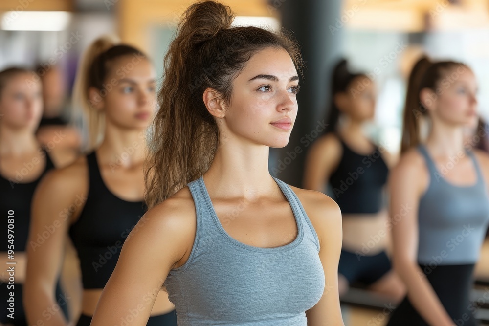 Focused Group of Individuals Engaging in a Relaxing Pilates Class in a Bright Studio Environment Surrounded by Tranquility and Calmness. Focused Group of Individuals Engaging in a Relaxing Pilates Class in a Bright Studio Environment Surrounded by Tranquility and Calmness.
