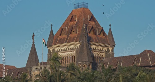 Mumbai, Maharashtra, India. High Court Bombay close up. High Court Bombay building at sunset. The High Court of Bombay is the high court of the states of Maharashtra and Goa in India, and the union photo