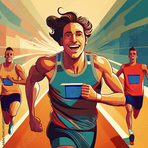 illustration of a trio running