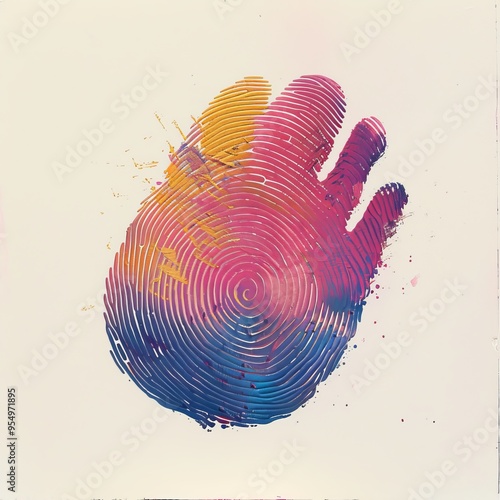 Colorful Handprint Abstract Art On White Paper Background