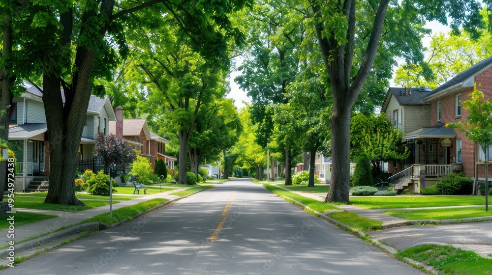 Suburban Street with Lush Greenery Suburban Street with Lush Greenery