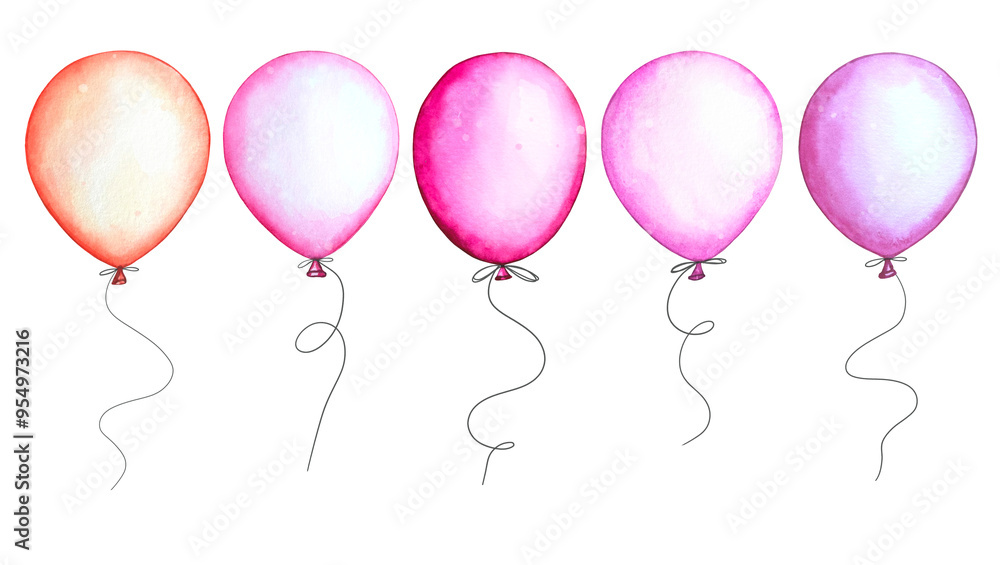 Pink balloons. Hand drawn watercolor illustration Pink balloons. Hand drawn watercolor illustration