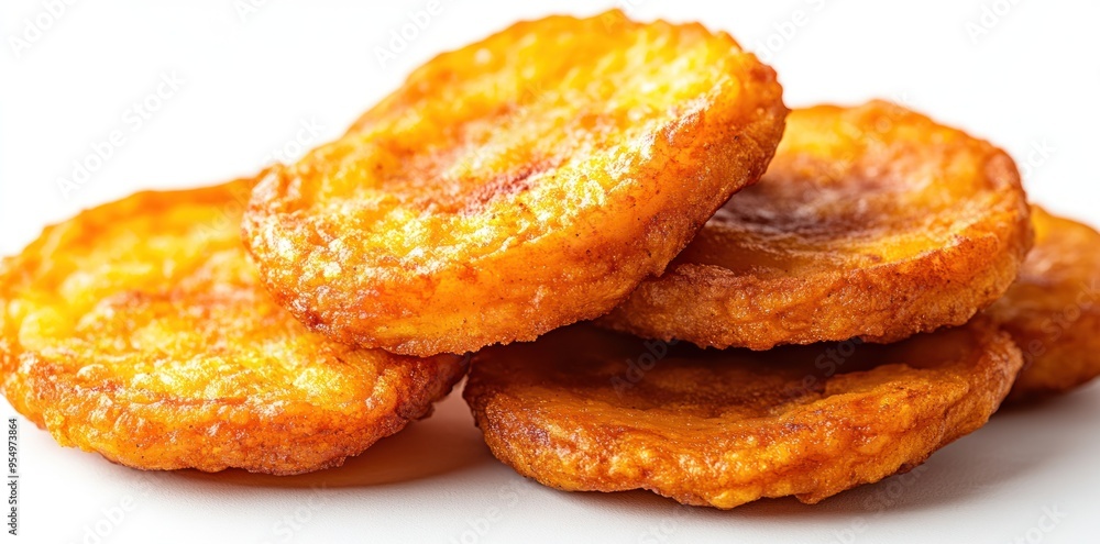 Four Crispy Fried Doughy Snacks on White Background Four Crispy Fried Doughy Snacks on White Background