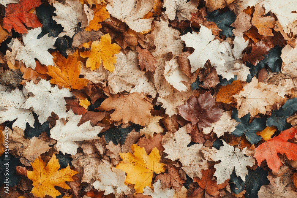 A Captivating Display of Autumn's Beauty: A Colorful Mosaic of Fallen Leaves Covering the Ground underneath the Trees A Captivating Display of Autumn's Beauty: A Colorful Mosaic of Fallen Leaves Covering the Ground underneath the Trees