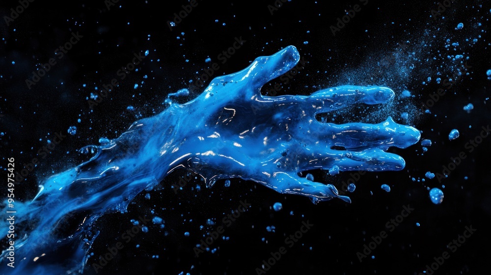 Blue Liquid Hand Splashing on Black Background Blue Liquid Hand Splashing on Black Background