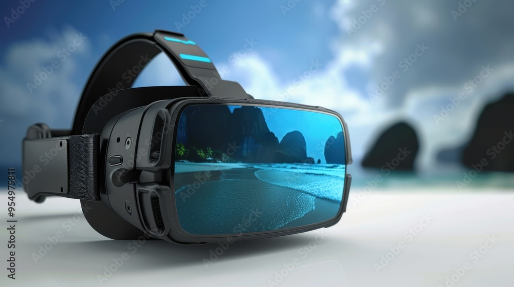 Obraz premium Virtual reality travel experience headset, travel technology, immersive tourism