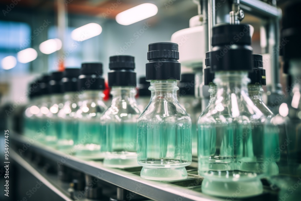 Medicine glass bottles on production line Medicine glass bottles on production line