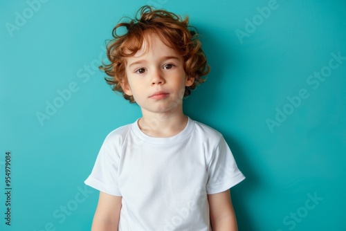 Portrait of a cute male child against green background