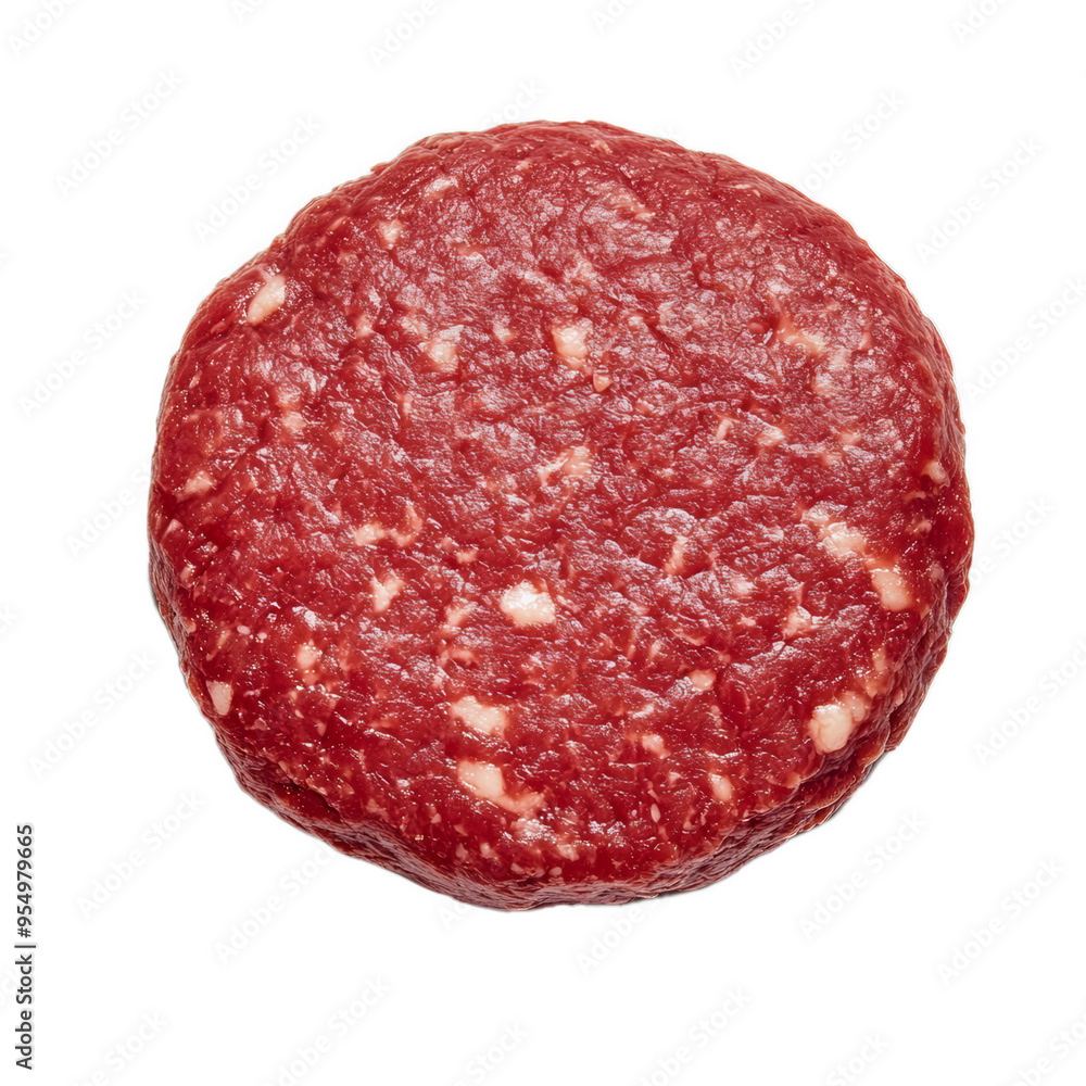 Organic grass fed beef burger patty with a smooth dense surface speckled with natural fat marbling isolated on a transparent background Organic grass fed beef burger patty with a smooth dense surface speckled with natural fat marbling isolated on a transparent background