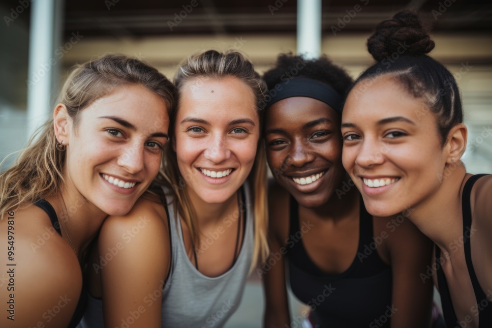 Fototapeta premium Portrait of young female basketball players smiling