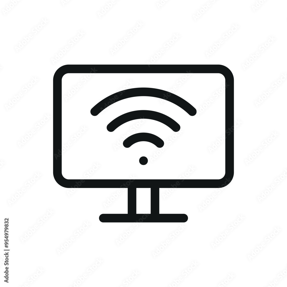Desktop computer with wifi isolated icon, display screen with wi-fi vector symbol with editable stroke Desktop computer with wifi isolated icon, display screen with wi-fi vector symbol with editable stroke