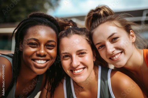 Portrait of young female basketball players smiling