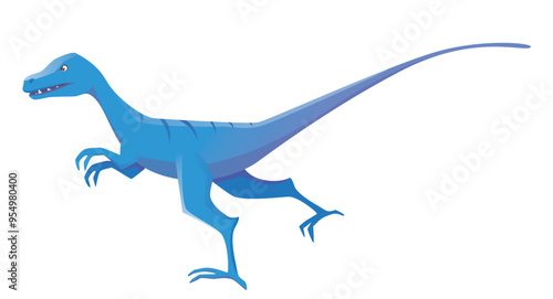 blue dinosaur a flat vector illustration showing a velociraptor with distinct blue and dark blue colors the dinosaur is depicted in a running stance with sharp claws and a long tail