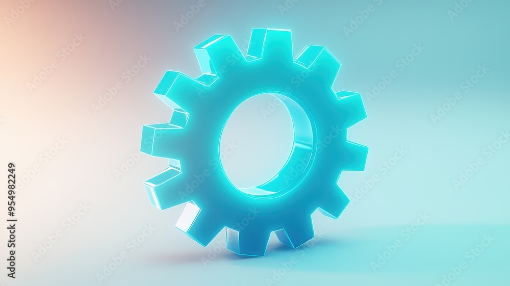 A glowing blue gear symbolizing innovation and technology, set against a soft gradient background in a modern style. A glowing blue gear symbolizing innovation and technology, set against a soft gradient background in a modern style.