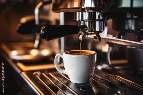 Close up of a espresso coffee in cafe