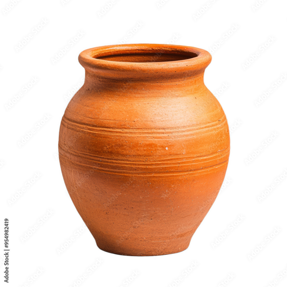 Smooth traditional clay pot with a wide mouth and deep orange hues showing natural texture isolated on transparent background Smooth traditional clay pot with a wide mouth and deep orange hues showing natural texture isolated on transparent background