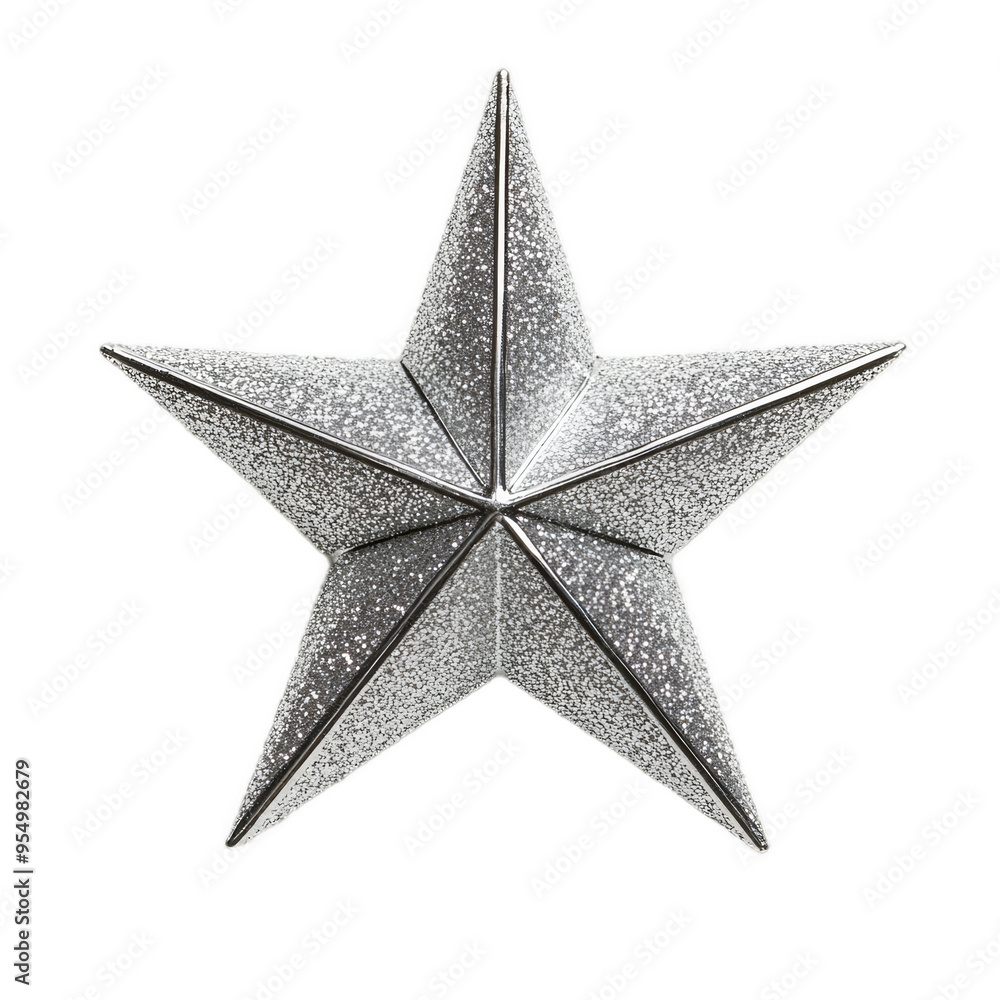 Star shaped glittery ornament with fine silver dust reflecting light in all directions isolated on a transparent background Star shaped glittery ornament with fine silver dust reflecting light in all directions isolated on a transparent background