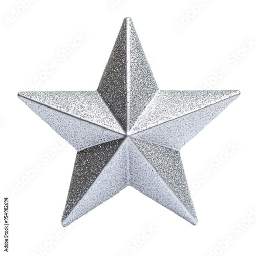 Star shaped glittery ornament with fine silver dust reflecting light in all directions isolated on a transparent background 