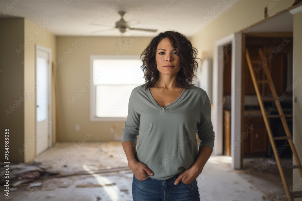 Portrait of a middle aged Hispanic woman in empty home Portrait of a middle aged Hispanic woman in empty home